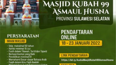 Pemprov Sulsel Buka Audisi Imam Masjid dan Muadzin Masjid Kubah 99 Asmaul Husna